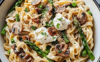 Recipe:🍝🌿 One-Pot Pasta with Mushrooms & Asparagus