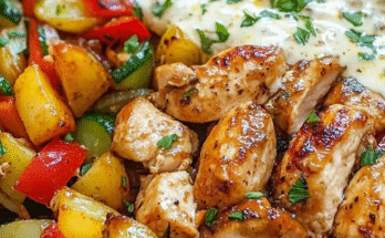 Recipe:🥥🐔🧄✨ Coconut Garlic Greek Chicken Stir-Fry Bowl with Cheesy Crispy Potatoes