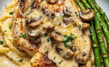 Recipe:🍄🌿 Creamy Garlic Mushroom Chicken Alfredo