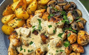 Recipe:🍄🌿 Creamy Garlic Mushroom Chicken Alfredo!