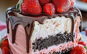 🍓✨ Decadent Strawberry Chocolate Fantasy Ice Cream Cake ✨🍫